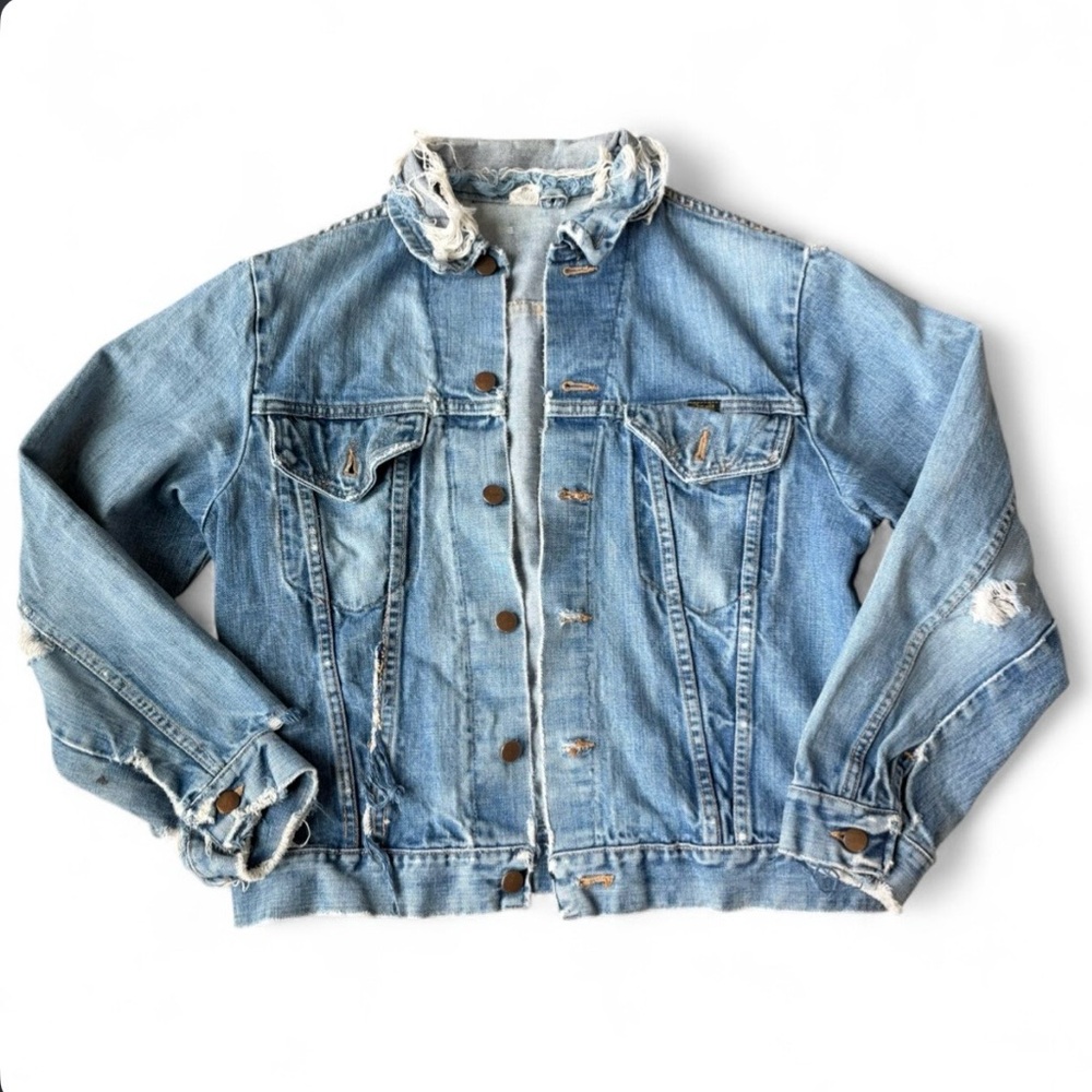 Vintage Wrangler Distressed Denim Blue Jean Jacket - Size 40(M)